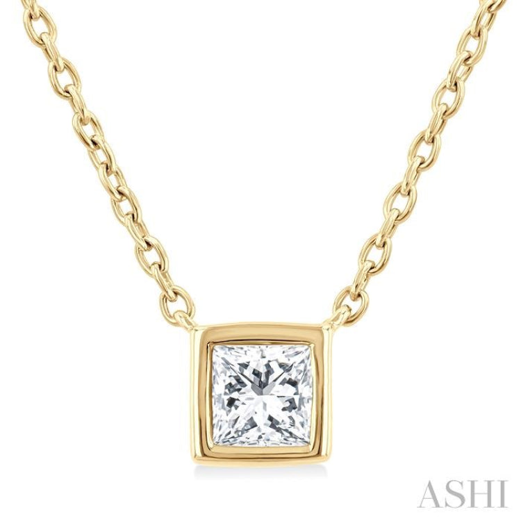 1/6 Ctw Petite Bezel Set Princess Cut Diamond Fashion Pendant With Chain in 10K Yellow Gold
