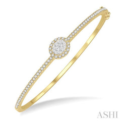 1 Ctw Oval Shape Lovebright Round Cut Diamond Stackable Bangle in 14K Yellow and White Gold