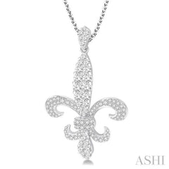 1 3/4 Ctw Round Cut Diamond Fleur De Lis Pendant in 14K White Gold with Chain