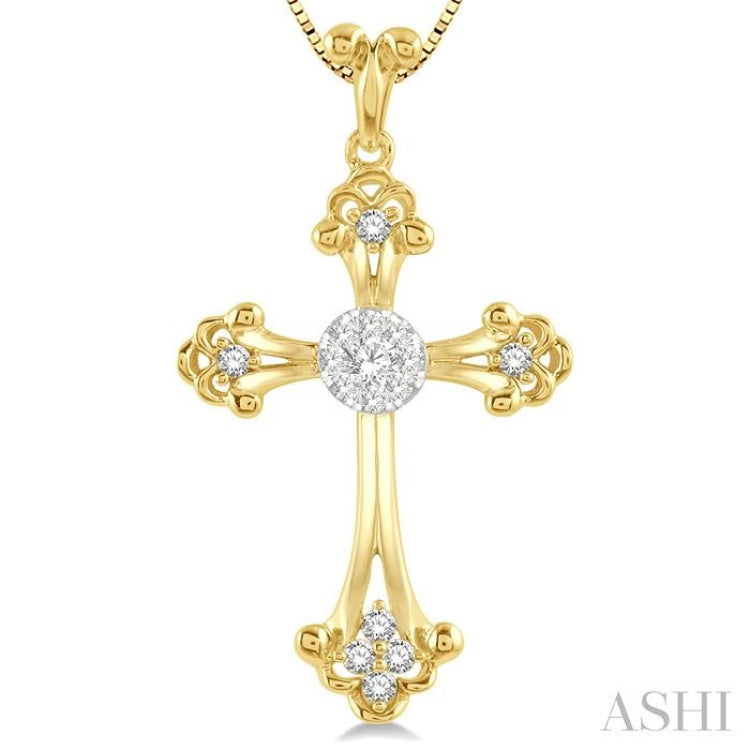 1/4 Ctw Art Deco Lovebright Round Cut Diamond Cross Pendant in 14K Yellow and White Gold with chain