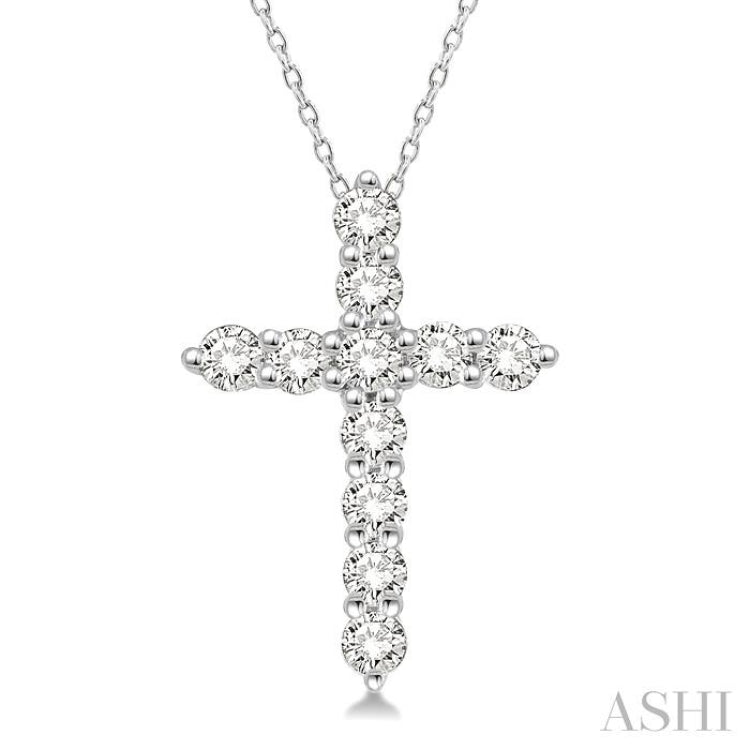 1/2 Ctw Round Cut Diamond Cross Pendant in 14K White Gold with Chain