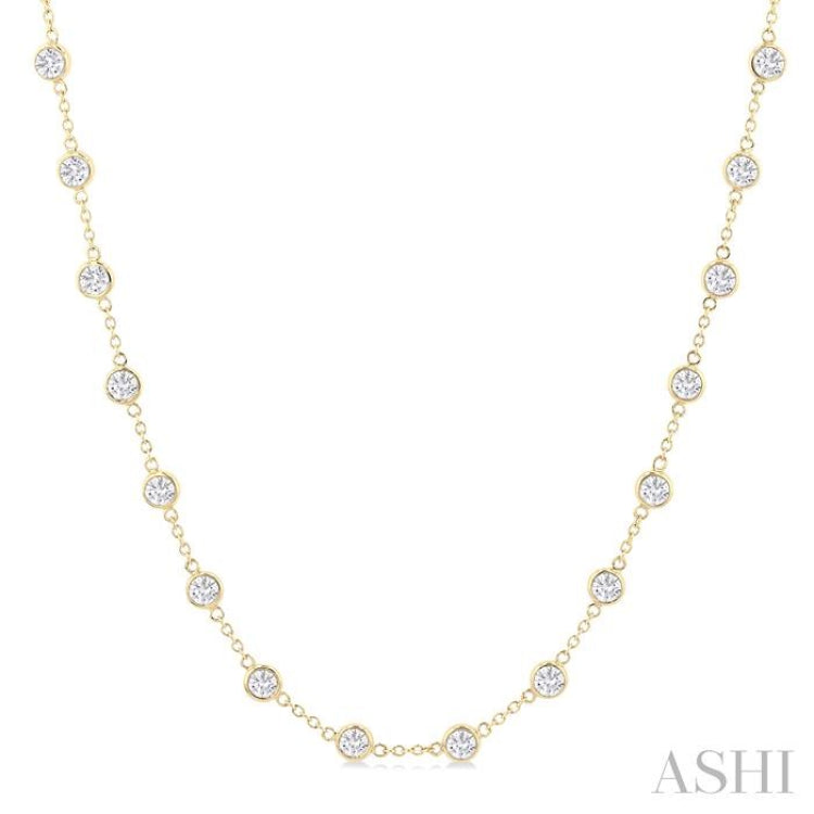 5 Ctw Bezel Set Round Cut Diamond Station Necklace in 14K Yellow Gold
