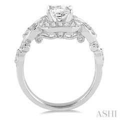 3/4 Ctw Diamond Engagement Ring with 1/2 Ct Princess Cut Center Stone in 14K White Gold