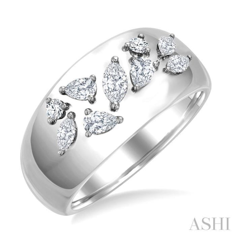 1/2 Ctw Mixed Diamond Cut Fashion Wide Band in 14K White Gold