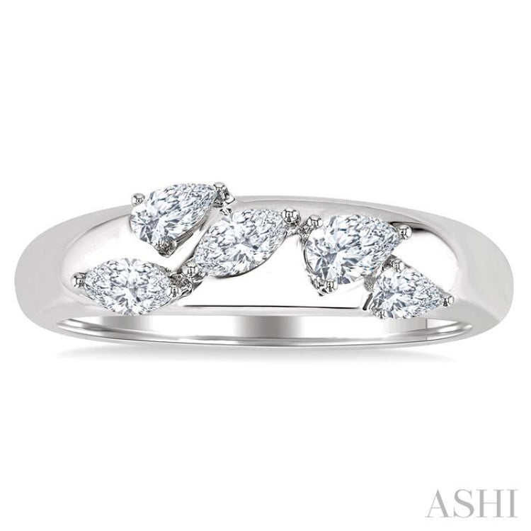 1/2 Ctw 5-Stone Pear and Marquise Cut Diamond Fashion Bold Band in 14K White Gold