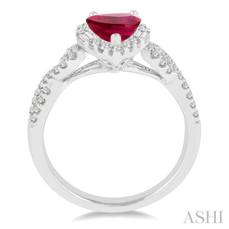 7x5 MM Pear Shape Ruby and 1/2 Ctw Diamond Precious Ring in 14K White Gold