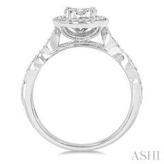 1/2 Ctw Oval Mount Criss Cross Shank Lovebright Round Cut Diamond Engagement Ring in 14K White Gold