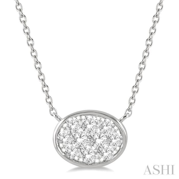 1/3 Ctw Oval Shape Lovebright Diamond Pendant With Chain in 14K White Gold