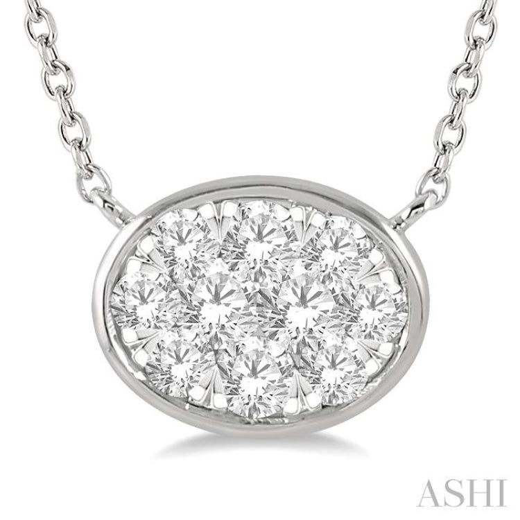 1/3 Ctw Oval Shape Lovebright Diamond Pendant With Chain in 14K White Gold