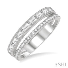 3/8 Ctw Split Baguette and Round Cut Diamond Fashion Band in 14K White Gold