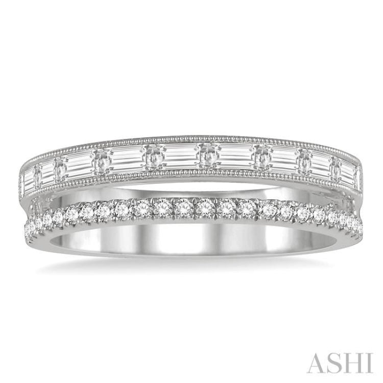 3/8 Ctw Split Baguette and Round Cut Diamond Fashion Band in 14K White Gold