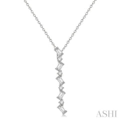 1/3 Ctw Zig-Zag Baguette and Round Cut Diamond Pendant With Chain in 14K White Gold