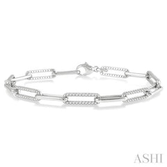 1 Ctw Round Cut Diamond Paperclip Bracelet in 14K White Gold