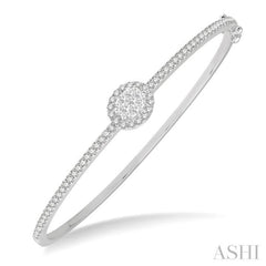 1 Ctw Oval Shape Round Cut Diamond Lovebright Stackable Bangle in 14K White Gold