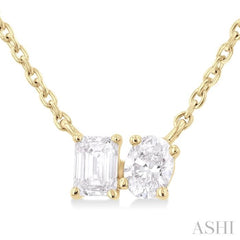 1/3 Ctw Toi Et Moi Octagon and Oval Cut Diamond Pendant With Chain in 14K Yellow Gold