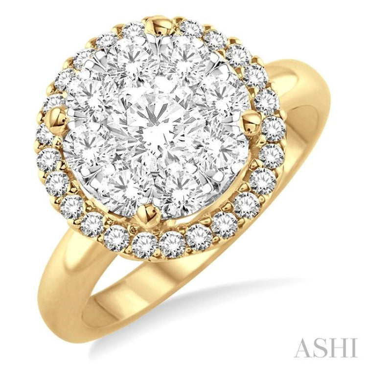 2 Ctw Lovebright Round Cut Diamond Engagement Ring in 14K Yellow and White Gold