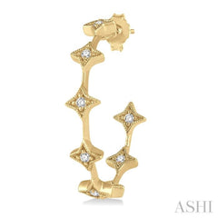 1/5 Ctw Star Shape Accent Round Cut Diamond Hoop Earrings in 14K Yellow Gold
