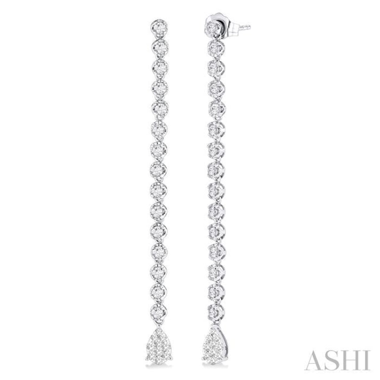 1 1/4 Ctw Lovebright Pear Shape Dangle Tip Round Cut Diamond Fashion Long Earrings in 14K White Gold