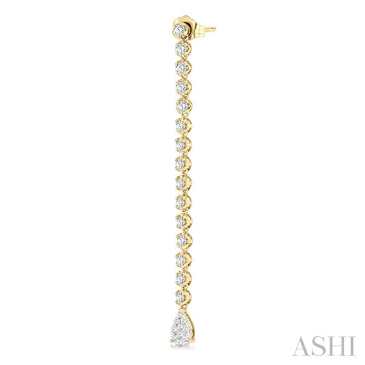 1 1/4 Ctw Lovebright Pear Shape Dangle Tip Round Cut Diamond Fashion Long Earrings in 14K Yellow and White Gold