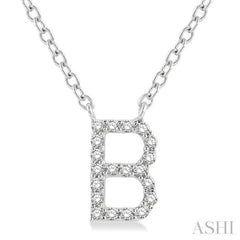 1/20 Ctw Initial 'B' Round Cut Diamond Pendant With Chain in 10K White Gold