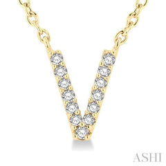 1/20 Ctw Initial 'V' Round Cut Diamond Pendant With Chain in 10K Yellow Gold