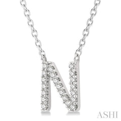 1/20 Ctw Initial 'N' Round Cut Diamond Pendant With Chain in 10K White Gold