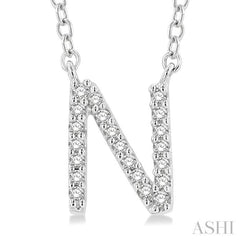 1/20 Ctw Initial 'N' Round Cut Diamond Pendant With Chain in 10K White Gold