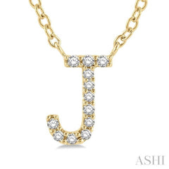 1/20 Ctw Initial 'J' Round Cut Diamond Pendant With Chain in 10K Yellow Gold