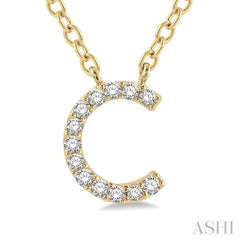 1/20 Ctw Initial 'C' Round Cut Diamond Pendant With Chain in 10K Yellow Gold