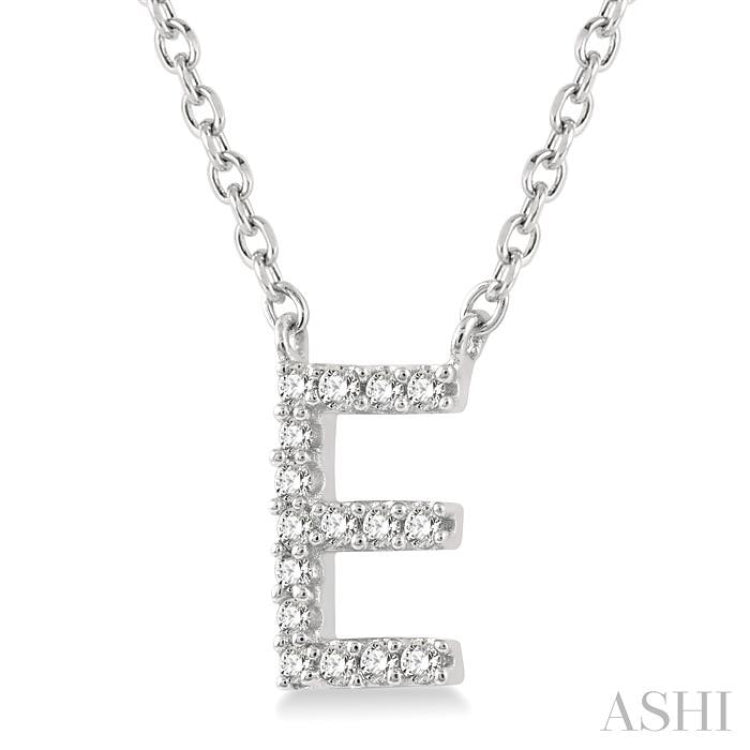 1/20 Ctw Initial 'E' Round Cut Diamond Pendant With Chain in 10K White Gold