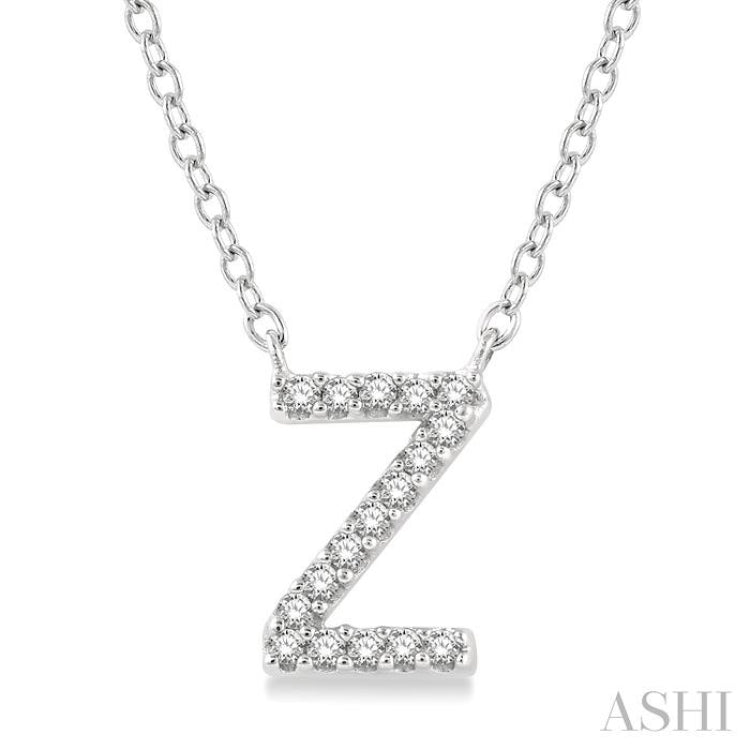 1/20 Ctw Initial 'Z' Round Cut Diamond Pendant With Chain in 10K White Gold