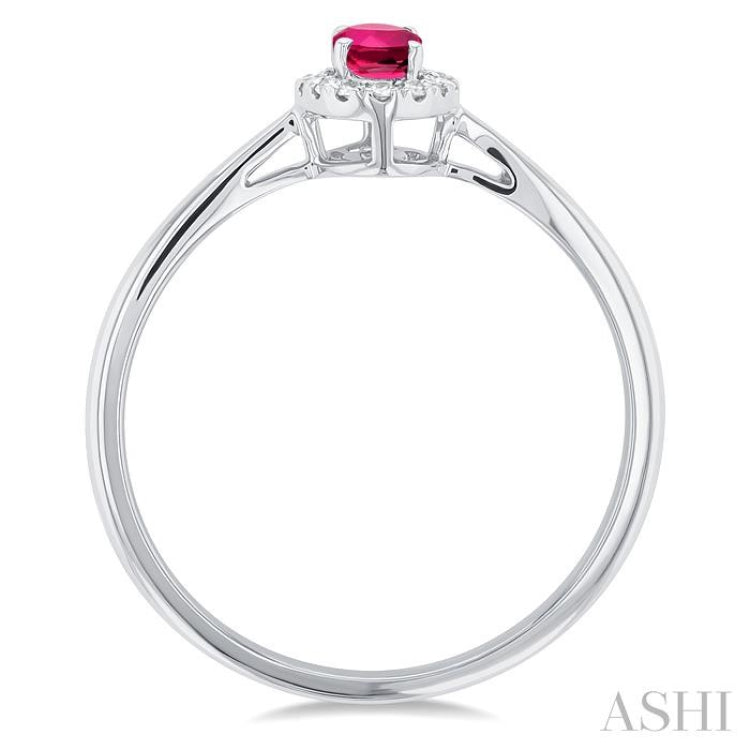 5x3 MM Oval Shape Pink Tourmaline and 1/20 Ctw Round Cut Diamond Halo Semi-Precious Ring in 10K White Gold