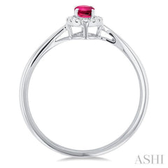 5x3 MM Oval Shape Pink Tourmaline and 1/20 Ctw Round Cut Diamond Halo Semi-Precious Ring in 10K White Gold
