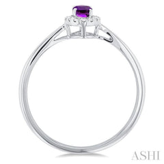 5x3 MM Oval Shape Amethyst and 1/20 Ctw Single Cut Diamond Halo Semi-Precious Ring in 14K White Gold