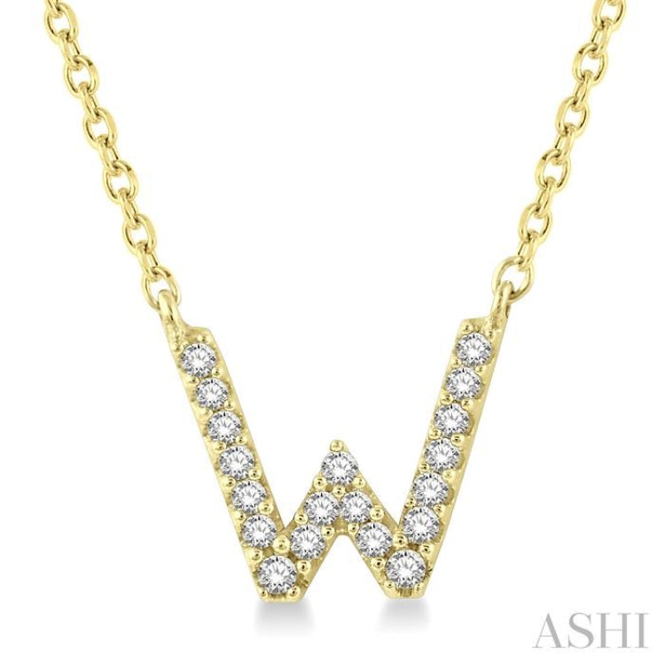 1/20 Ctw Initial 'W' Round Cut Diamond Pendant With Chain in 10K Yellow Gold