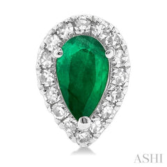 5x3 MM Pear Shape Emerald and 1/8 Ctw Single Cut Diamond Halo Precious Stud Earrings in 10K White Gold