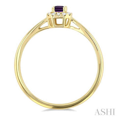 5x3 MM Octagonal Shape Amethyst and 1/20 Ctw Single Cut Diamond Halo Semi-Precious Ring in 10K Yellow Gold