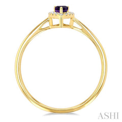 5x3 MM Pear Shape Amethyst and 1/20 Ctw Single Cut Diamond Halo Semi-Precious Ring in 14K Yellow Gold