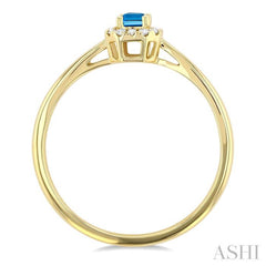 5x3 MM Octagonal Shape Blue Topaz and 1/20 Ctw Single Cut Diamond Halo Semi-Precious Ring in 14K Yellow Gold