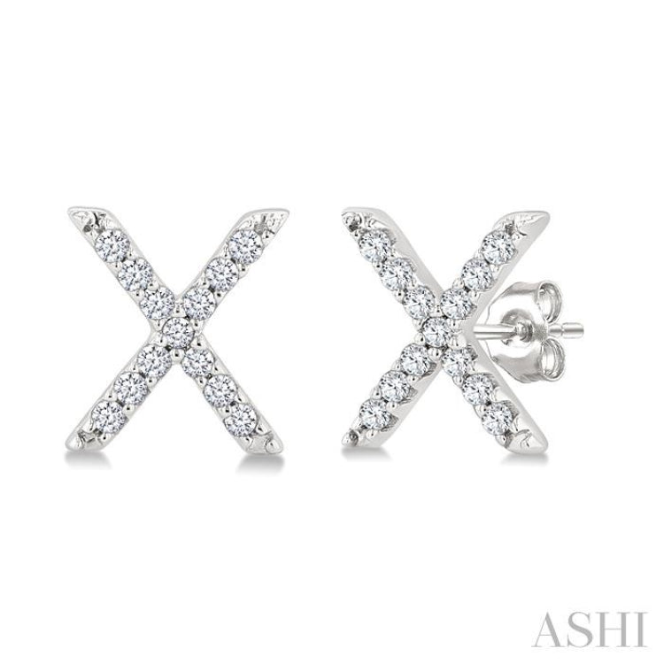1/10 Ctw Initial 'X' Single Cut Diamond Earrings in 10K White Gold