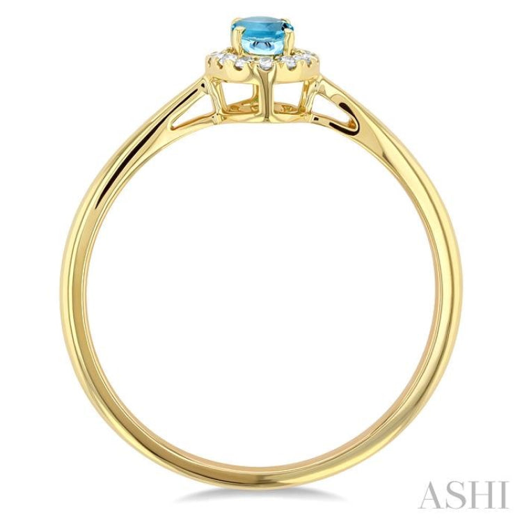 5x3 MM Oval Shape Aquamarine and 1/20 Ctw Single Cut Diamond Halo Semi-Precious Ring in 14K Yellow Gold