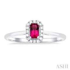 5x3 MM Octagonal Shape Pink Tourmaline and 1/20 Ctw Single Cut Diamond Halo Semi-Precious Ring in 14K White Gold