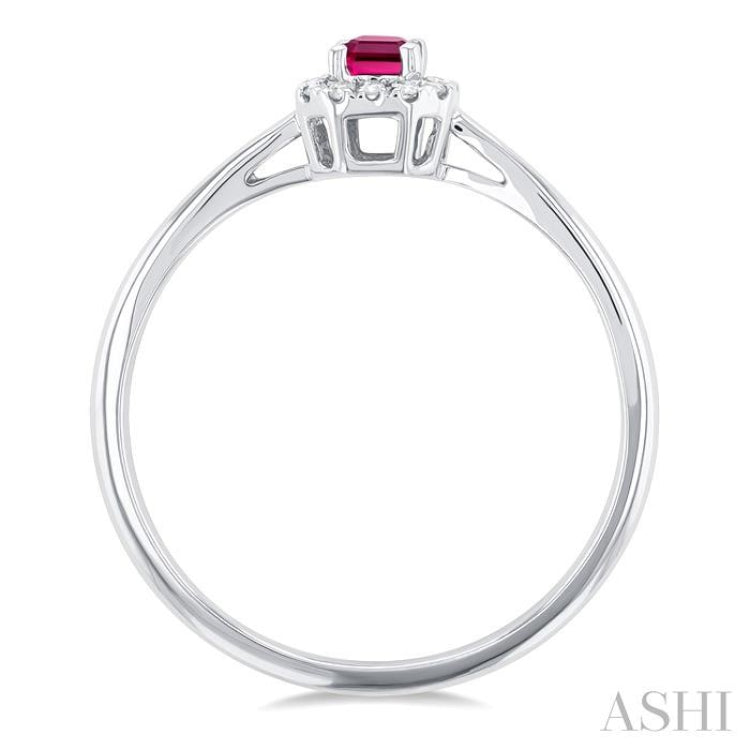 5x3 MM Octagonal Shape Pink Tourmaline and 1/20 Ctw Single Cut Diamond Halo Semi-Precious Ring in 14K White Gold