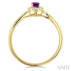 5x3 MM Oval Shape Amethyst and 1/20 Ctw Single Cut Diamond Halo Semi-Precious Ring in 10K Yellow Gold