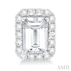 6x4 MM Octagonal Shape White Topaz and 1/4 Ctw Round Cut Diamond Halo Semi-Precious Stud Earrings in 10K White Gold