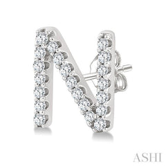 1/8 Ctw Initial 'N' Single Cut Diamond Earrings in 10K White Gold