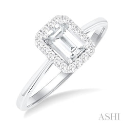 6x4 MM Octagonal Shape White Topaz and 1/6 Ctw Round Cut Diamond Halo Semi-Precious Ring in 10K White Gold