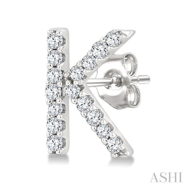 1/10 Ctw Initial 'K' Single Cut Diamond Earrings in 10K White Gold