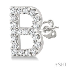 1/8 Ctw Initial 'B' Single Cut Diamond Earrings in 10K White Gold