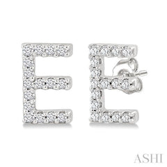 1/10 Ctw Initial 'E' Single Cut Diamond Earrings in 10K White Gold
